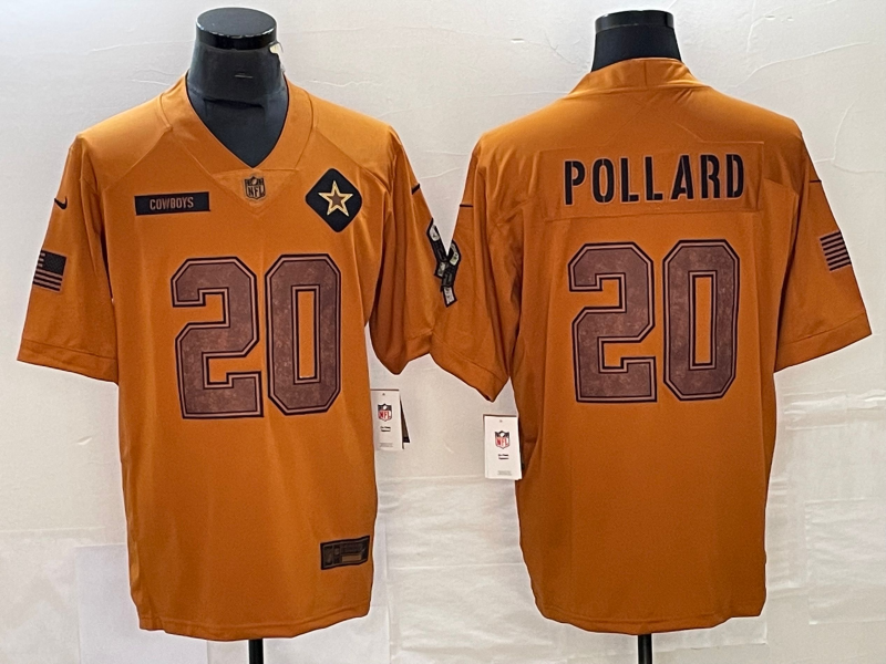 Men's Dallas Cowboys Tony Pollard #20 Brown 2023 Salute To Service Retired Limited Jersey